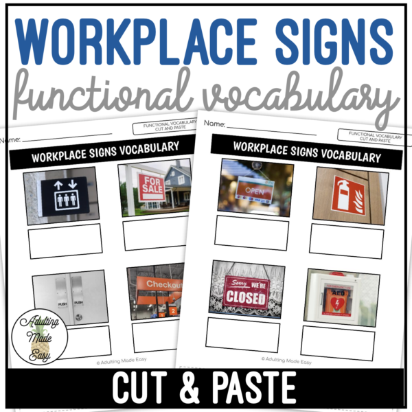Workplace Signs Functional Vocabulary CUT AND PASTE Worksheets