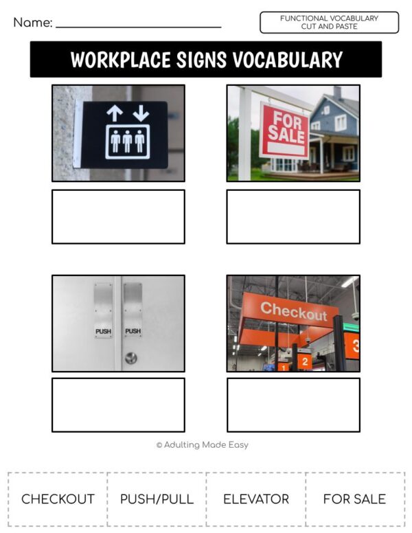 Workplace Signs Functional Vocabulary CUT AND PASTE Worksheets - Image 2