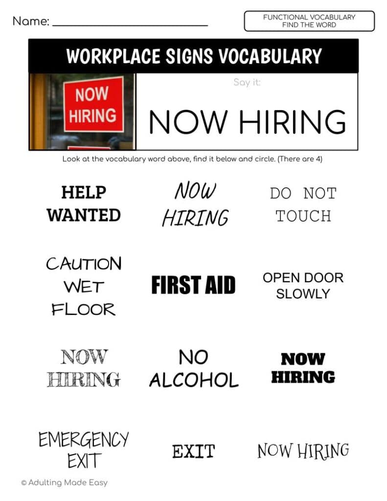 Workplace Signs Functional Vocabulary FIND THE WORD Worksheets ...