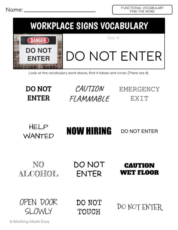 Workplace Signs Functional Vocabulary FIND THE WORD Worksheets - Image 2