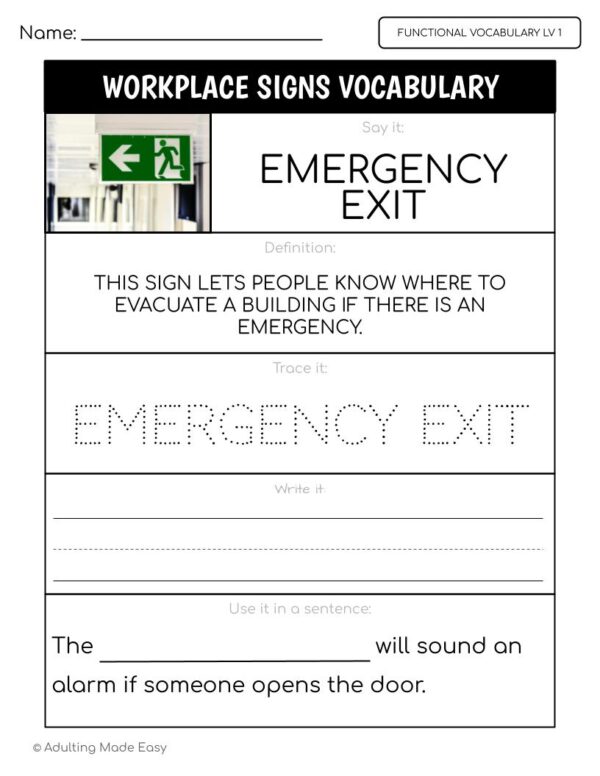 Workplace Signs Functional Vocabulary LEVEL 1 Worksheets - Image 3