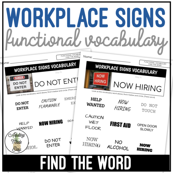Workplace Signs Functional Vocabulary FIND THE WORD Worksheets
