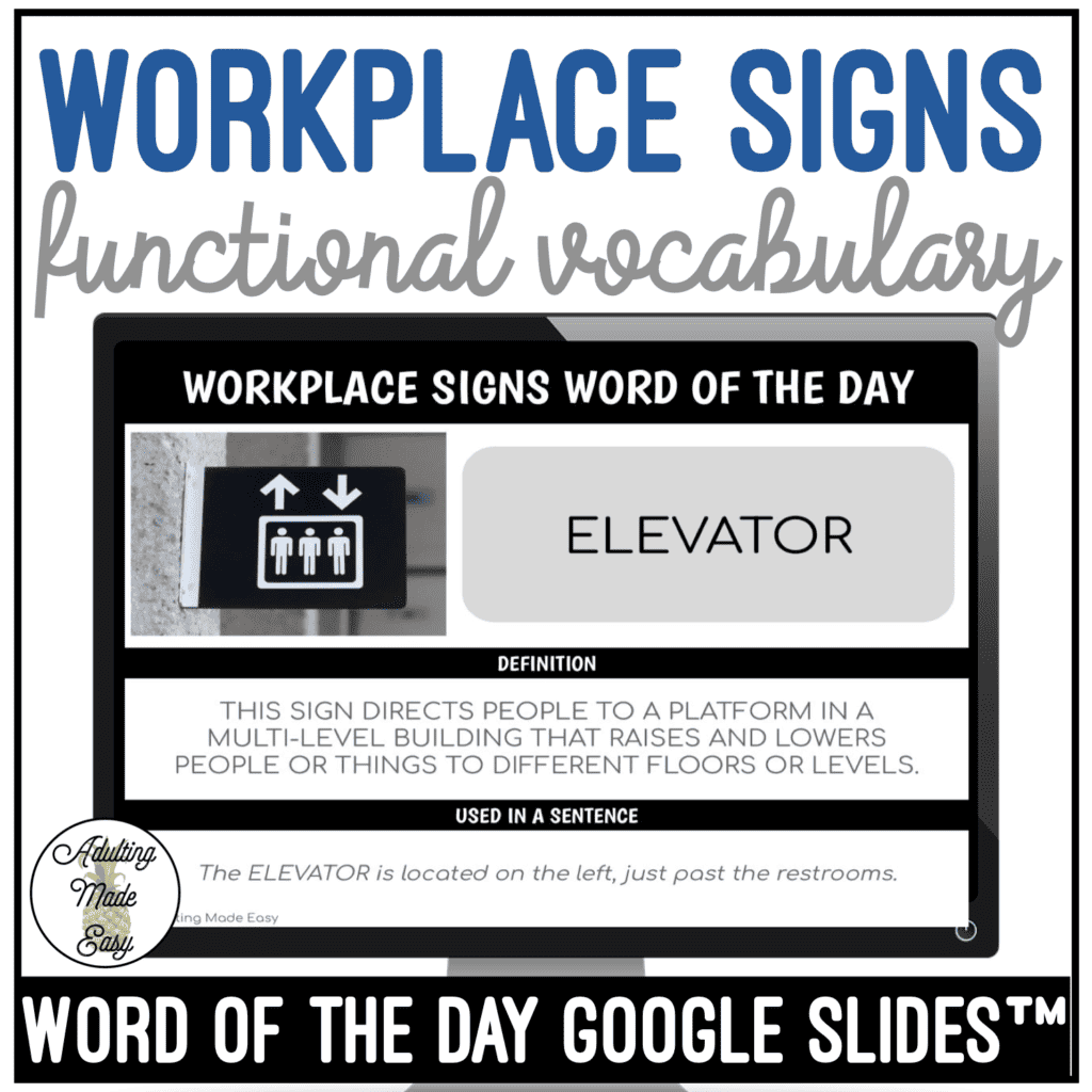 Workplace Signs Vocabulary WORD OF THE DAY Google Slides - Adulting ...