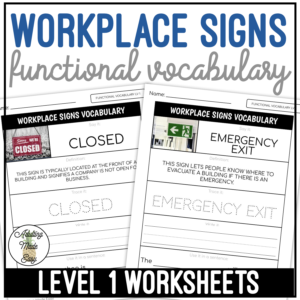 Workplace Signs Functional Vocabulary LEVEL 1 Worksheets
