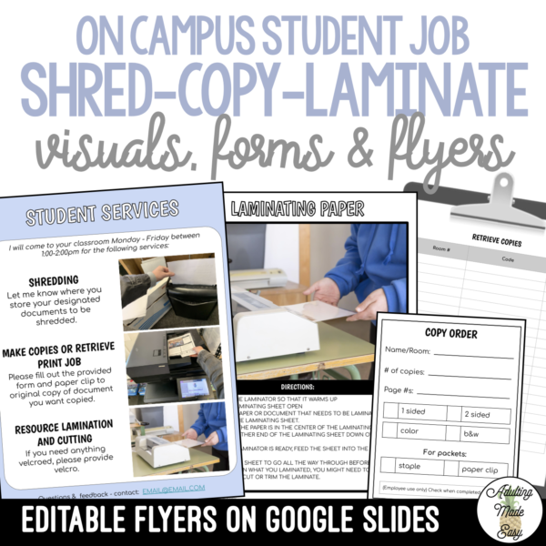On Campus Student Job (Shred Copy Laminate) Materials