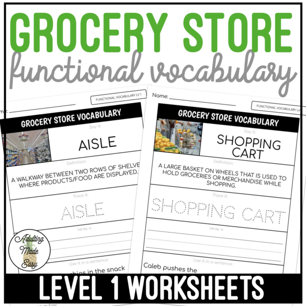 Grocery Store Functional Vocabulary LEVEL 1 Worksheets