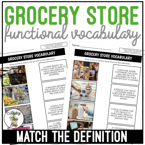 Grocery Store Functional Vocabulary DEFINITIONS Worksheets