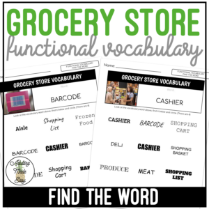 Grocery Store Functional Vocabulary FIND THE WORD Worksheets