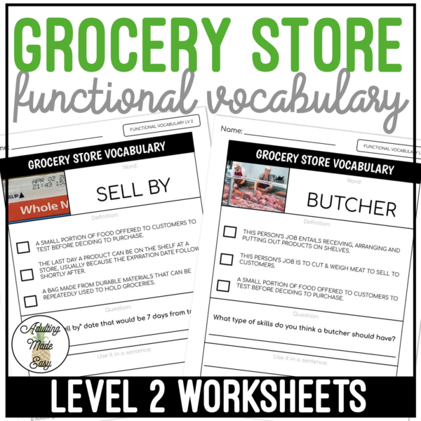 Grocery Store Functional Vocabulary LEVEL 2 Worksheets