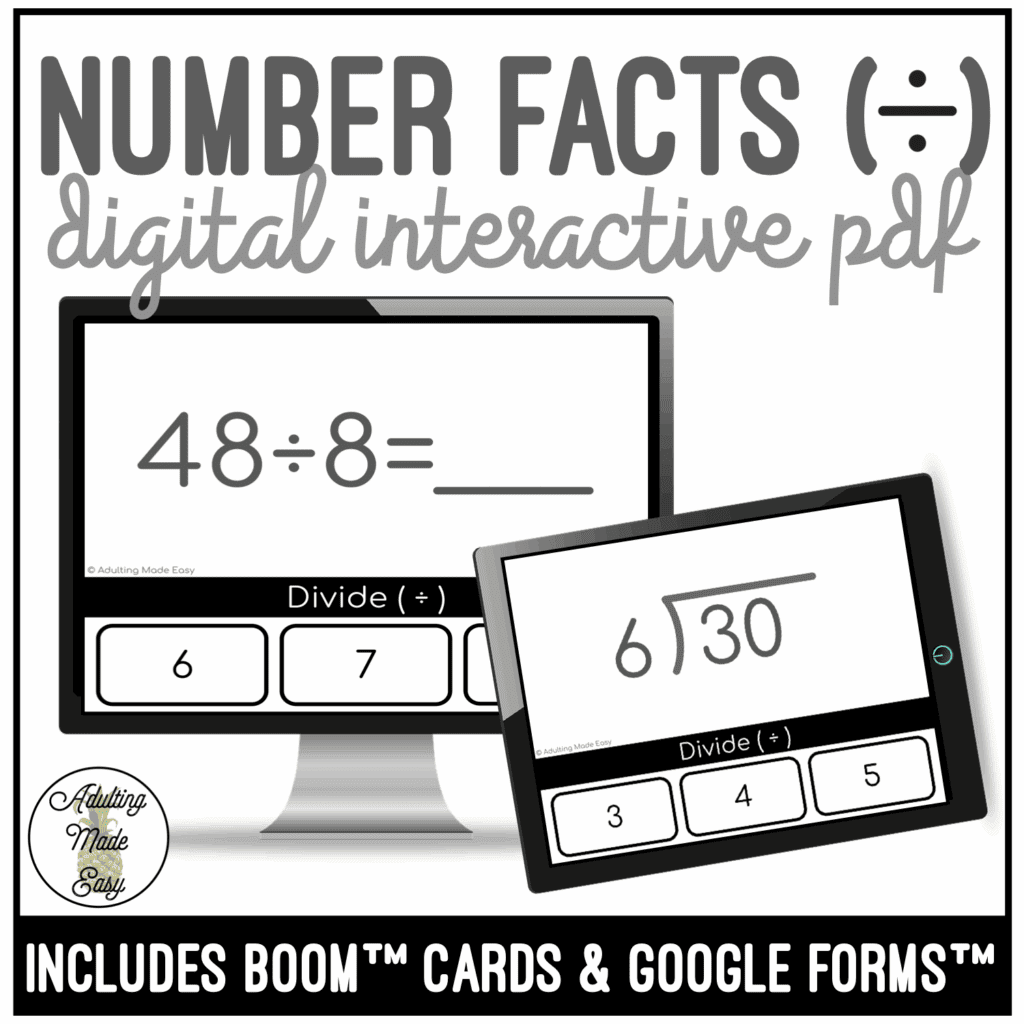 Number Facts Division Digital Task Cards - Adulting Made Easy LLC