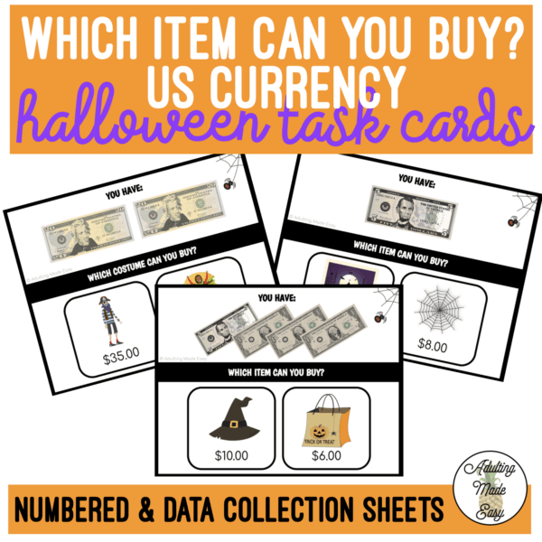 Halloween Which Item Can I Buy? US Currency Task Cards