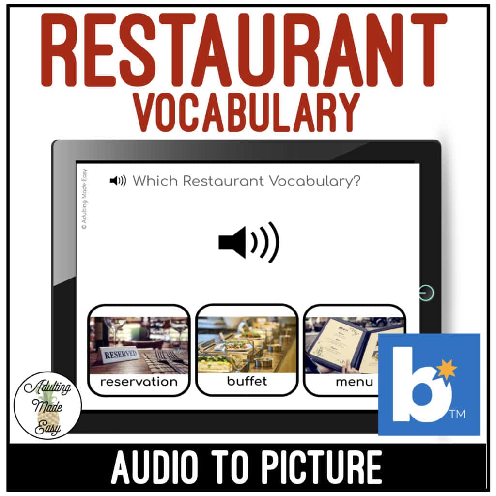 Which Restaurant Vocabulary? Picture to Audio Boom Cards - Adulting ...
