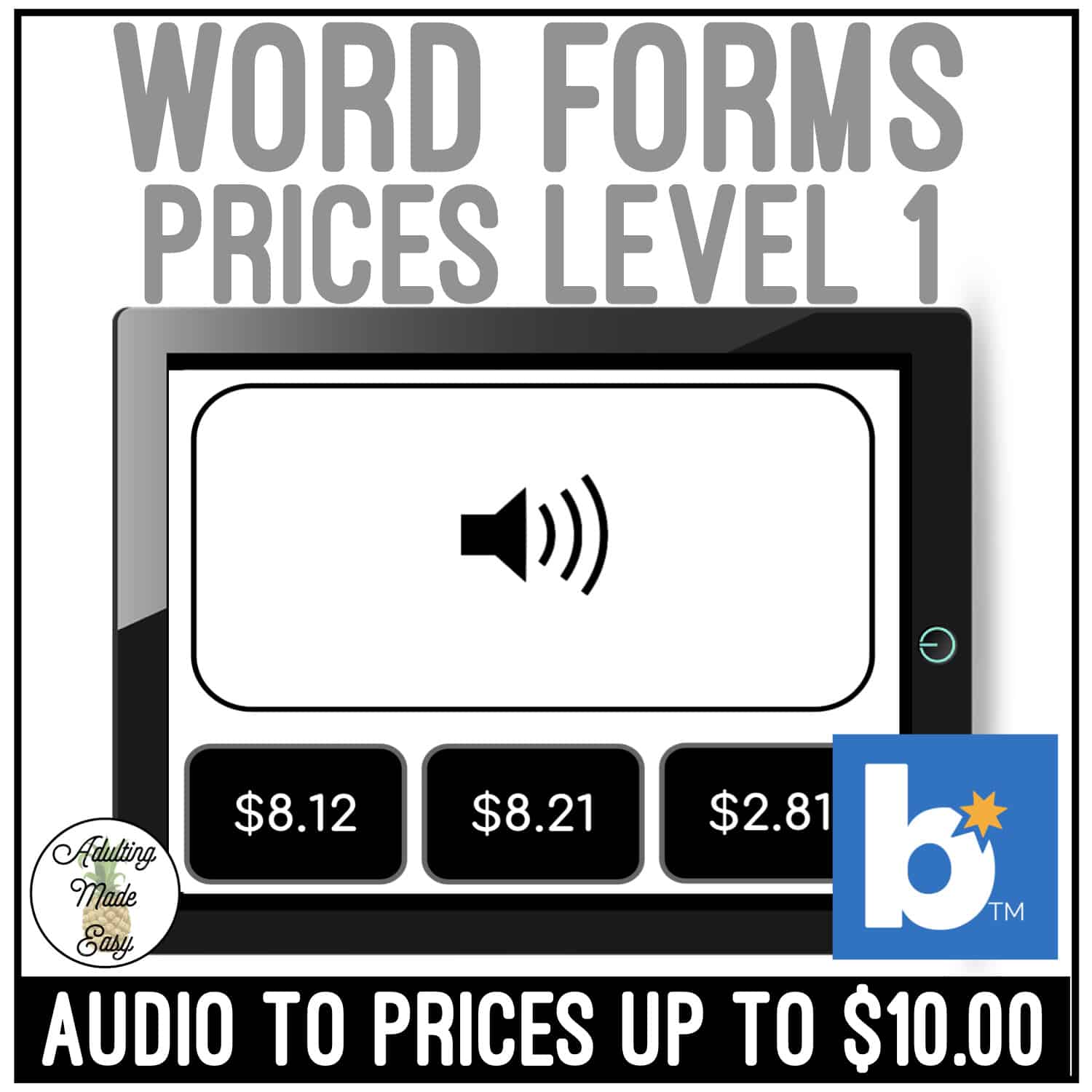 Word Forms Prices to Audio Level 1 Boom Cards