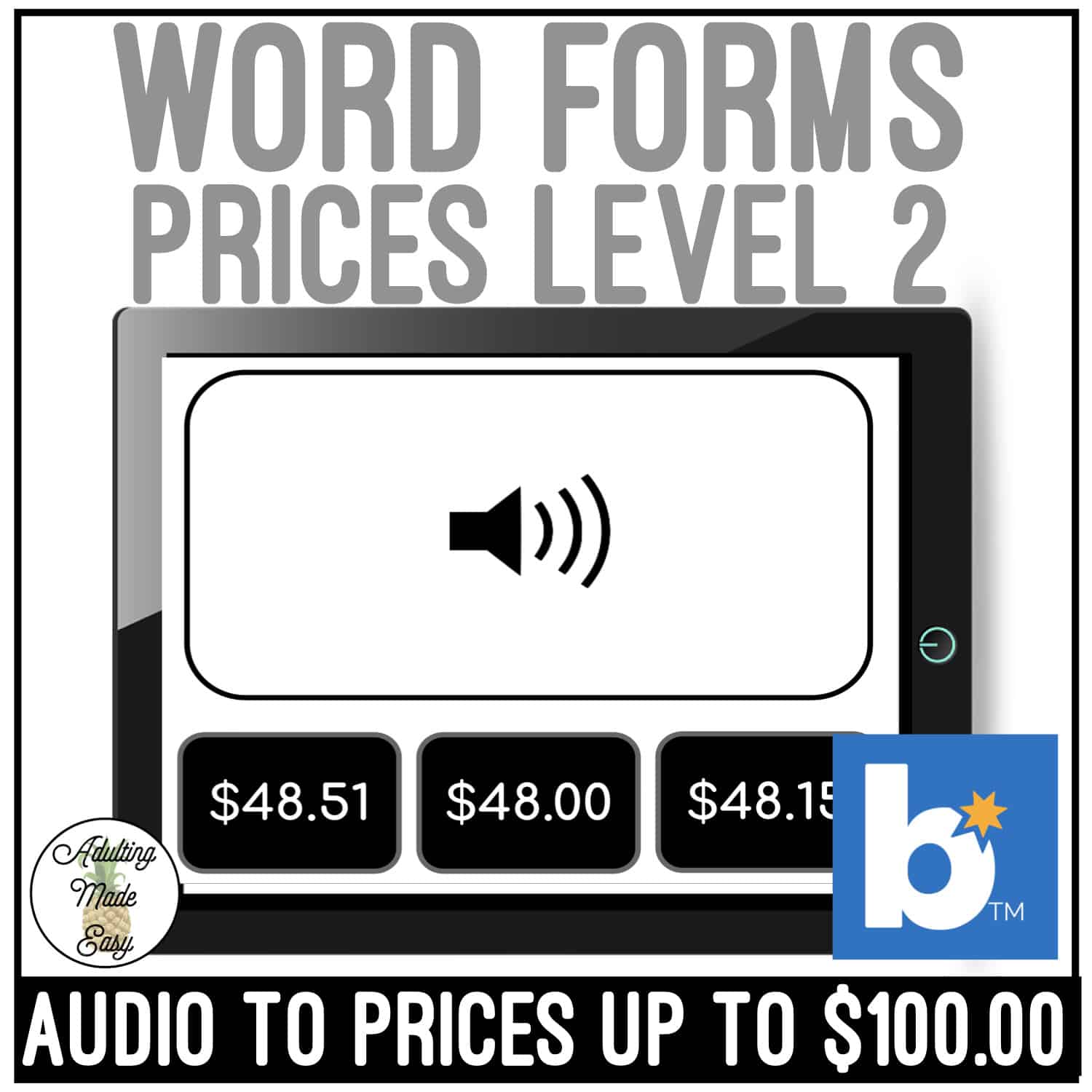 Word Forms Prices to Audio Level 2 Boom Cards