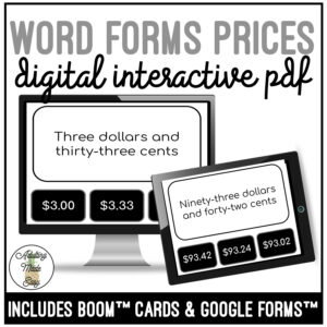 Word Forms Prices Digital Task Cards
