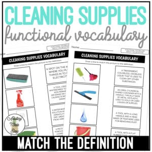 Cleaning Supplies Functional Vocabulary DEFINITIONS Worksheets