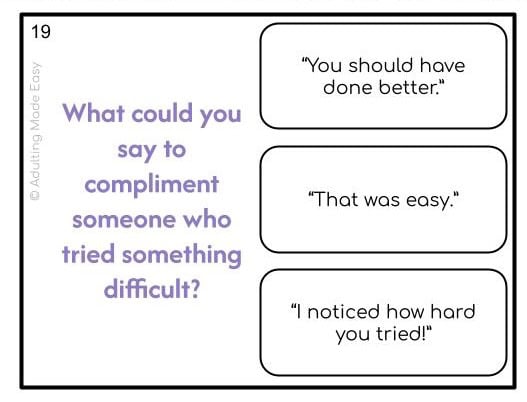 Giving Compliments Social Skills Task Cards