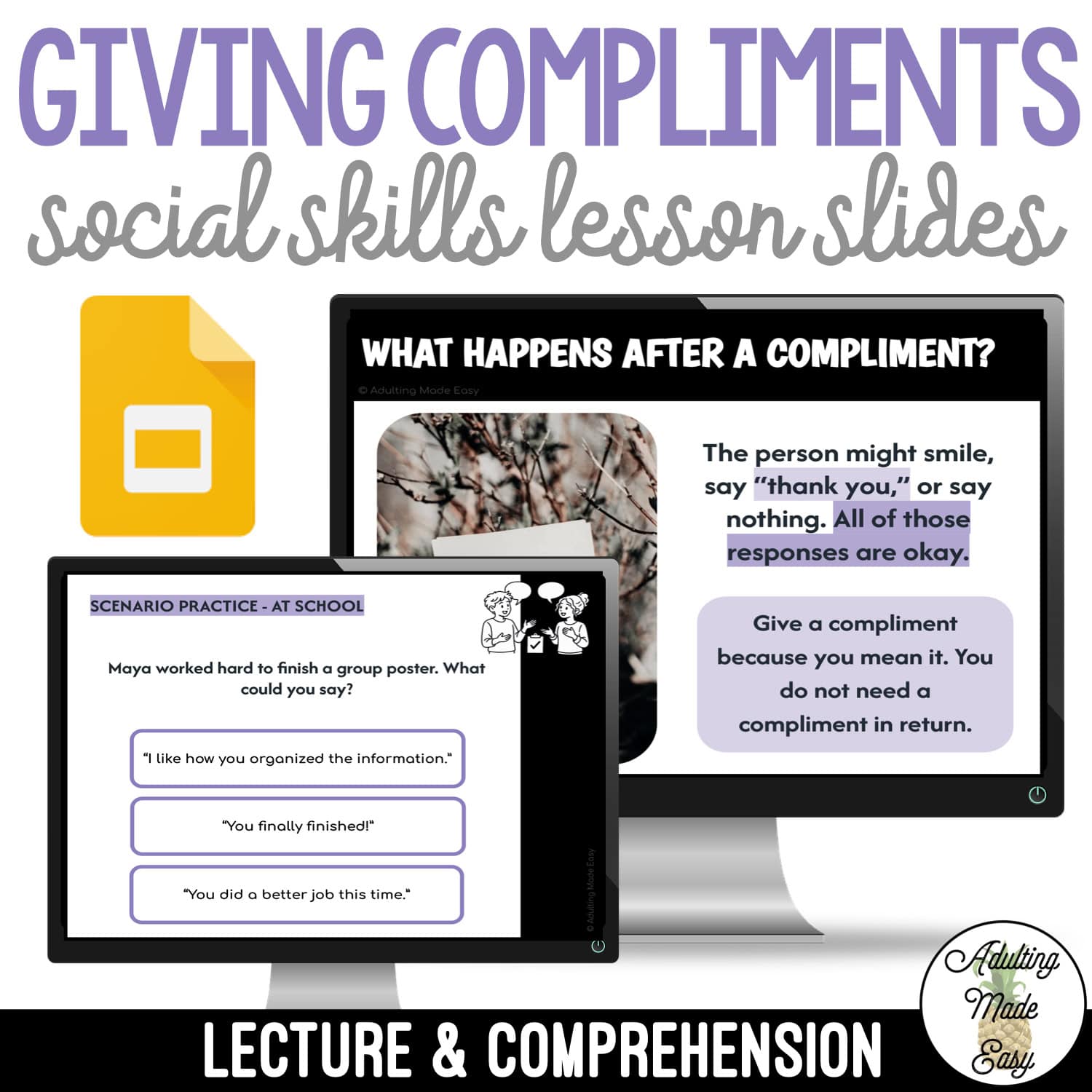 Teaching How to Give Compliments | Social Skills Lesson Slides