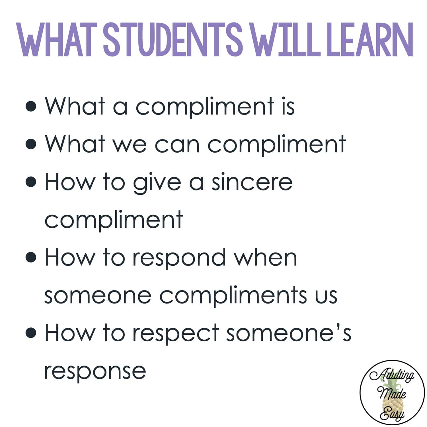 Teaching How to Give Compliments | Social Skills Lesson Slides