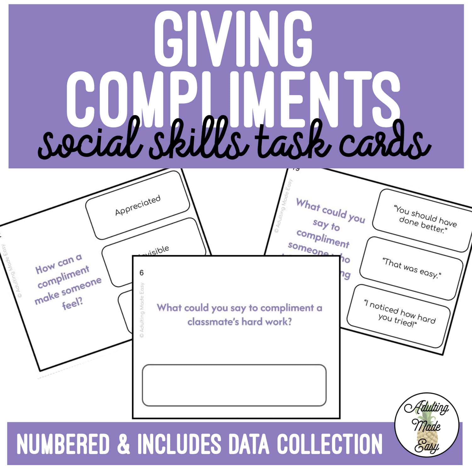 Giving Compliments Social Skills Task Cards