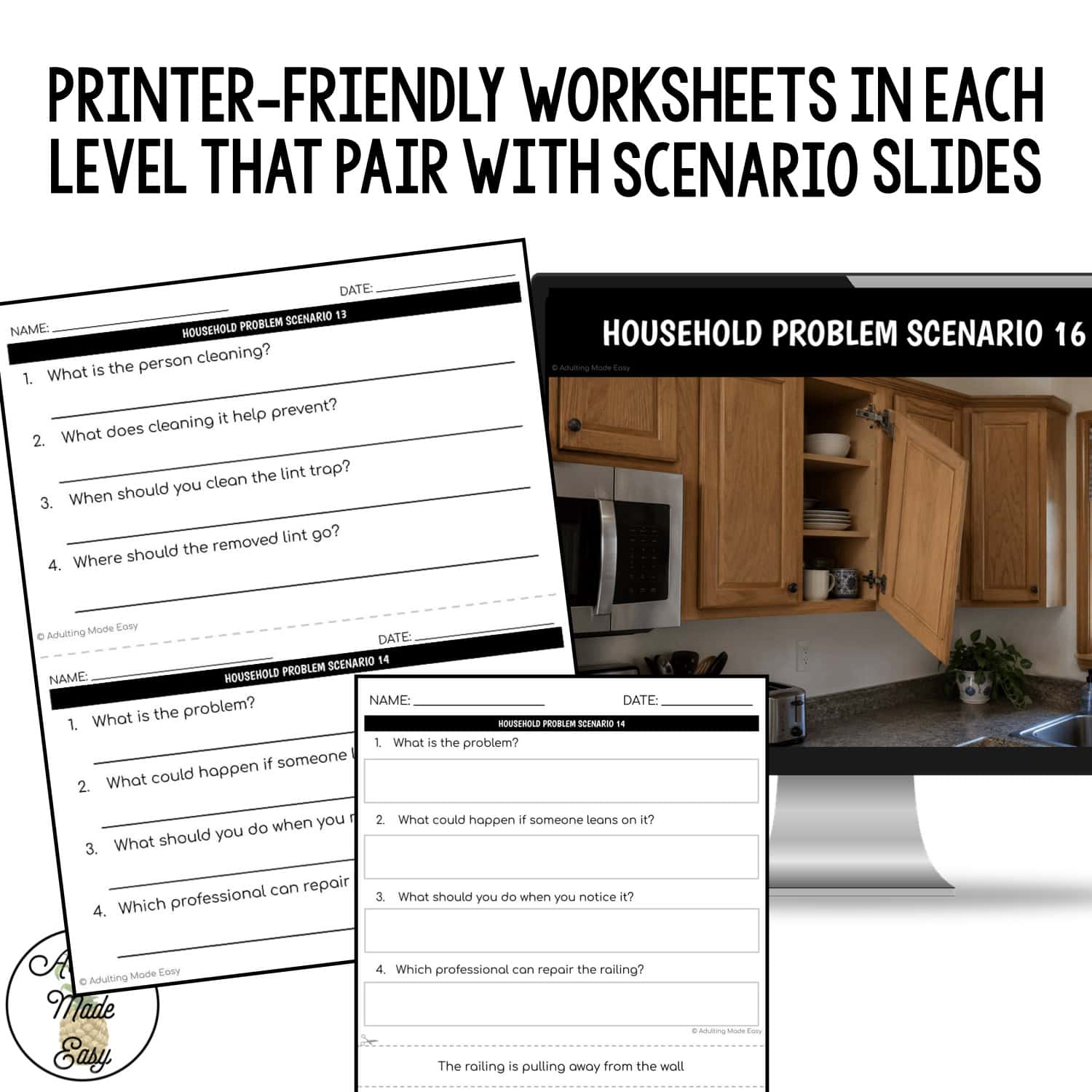 Household Problem Scenarios | Slides & Worksheets