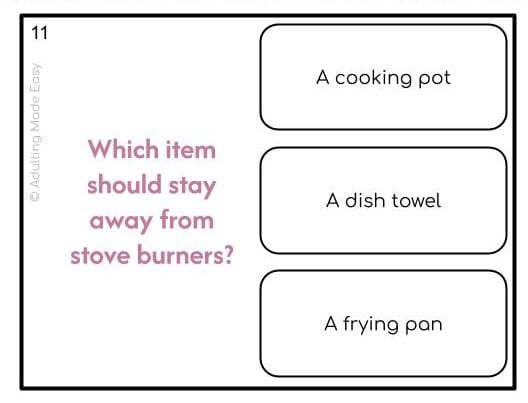 Kitchen Safety Life Skills Task Cards
