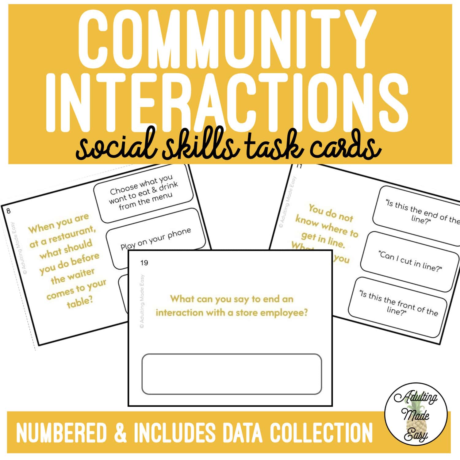 Community Interactions Social Skills Task Cards
