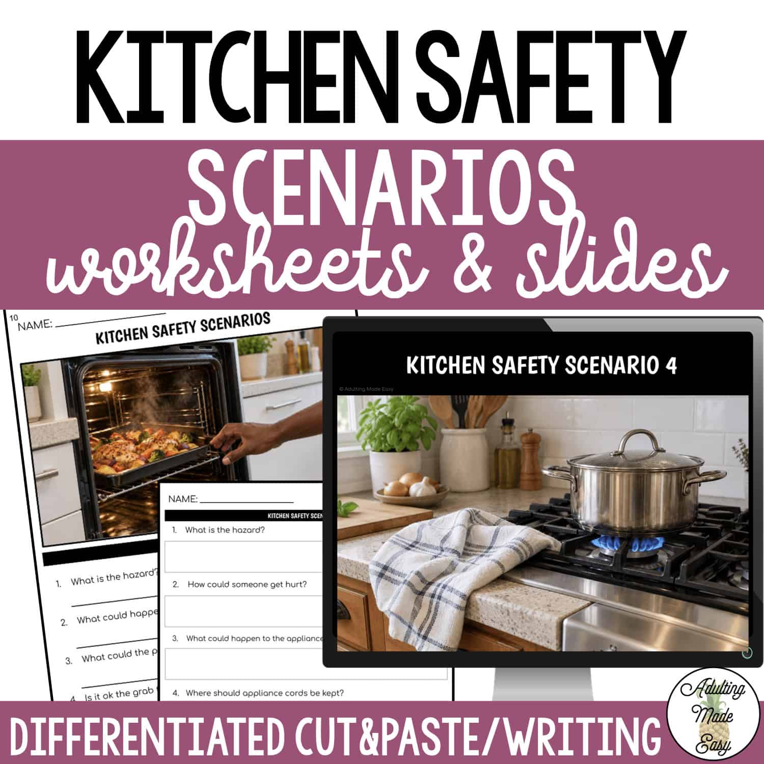 Kitchen Safety Scenarios | Slides & Worksheets