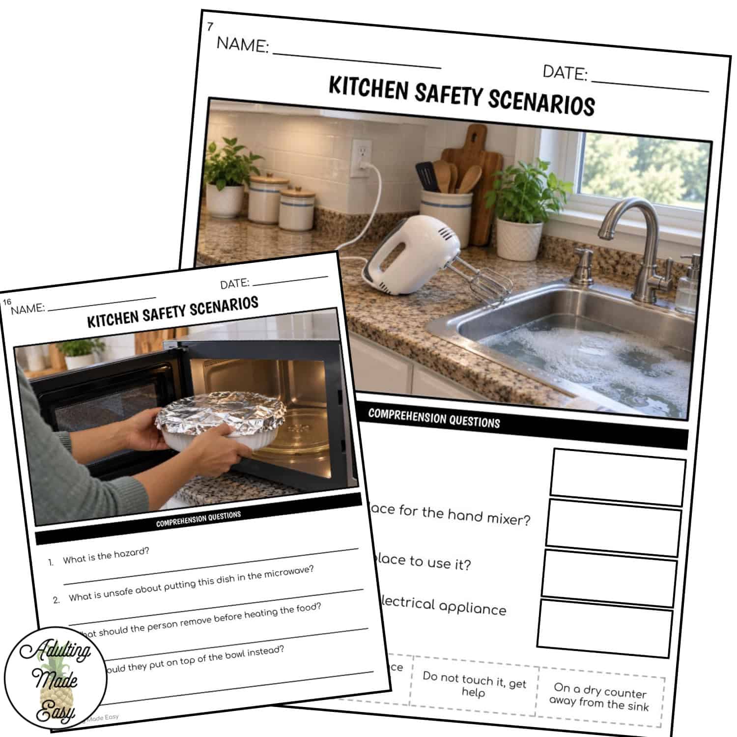 Kitchen Safety Scenarios | Slides & Worksheets