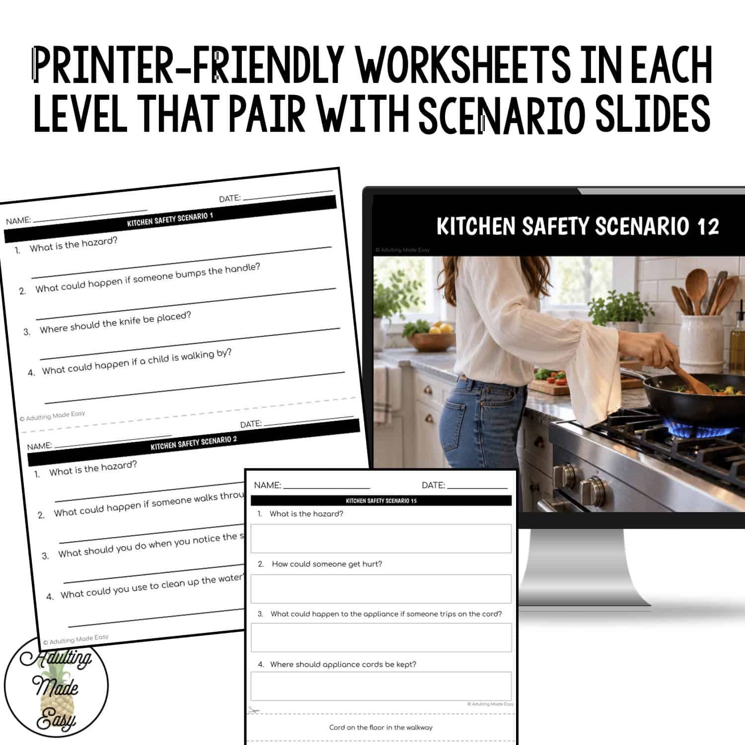 Kitchen Safety Scenarios | Slides & Worksheets